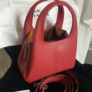 Coach Lana 23 Silver /Ruby refined pebble leather shoulder bag Rare Color